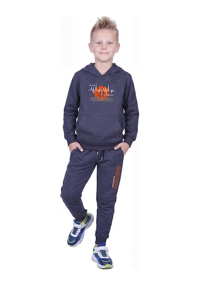 Fyk Kids Kanguru Cepli Kapüşonlu Basketbol Baskı Detaylı Erkek Çocuk Eşofman Takımı Füme