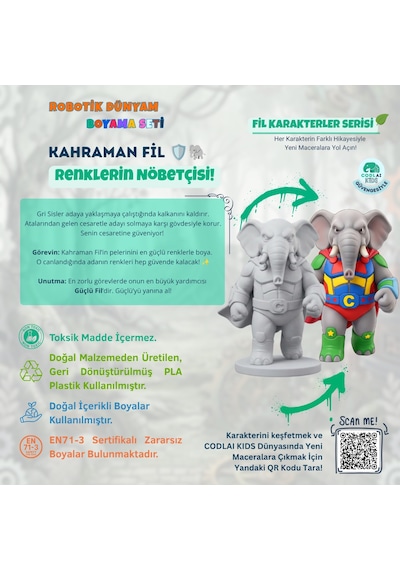 Codlaı Kids Robotik Dünyam 3d Boyama Seti - Çocuklar İçin Eğitici Yaratıcı Oyuncak Boyama Kiti - Kahraman Fil