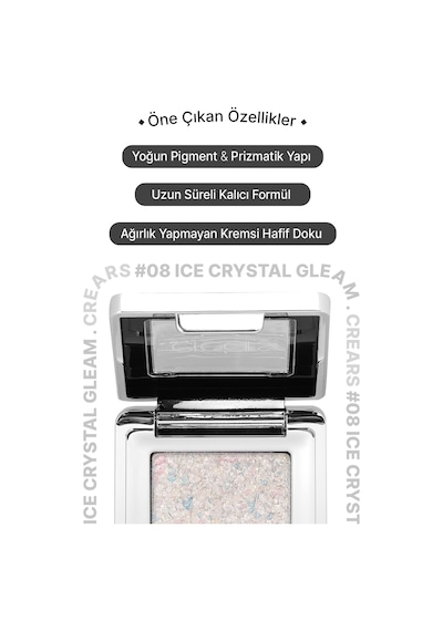 Cre'ars Mücevher Parlaklığında Yoğun Pigmentli Tekli Far Glitter Bomb Eyeshadow 08 Ice Crystal Gleam