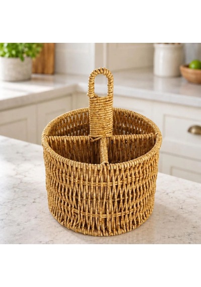 Rattan Yuvarlak Dik Bölmeli Kaşıklık Kahverengi
