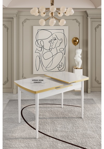 Mdf Kelebek Yemek Masası Beyaz Gold Kenar Beyaz - 678397778 Beyaz Mdf Kelebek Yemek Masası Beyaz Gold Kenar Beyaz - 678397778 Beyaz