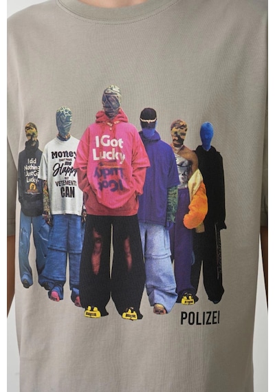 Barlashive Erkek Baskılı T-shirt Kısa Kol Bisiklet Yaka Rahat Kalıp Tişört - Boyalı Gri Çok Renkli