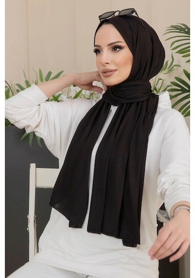 Penye Şal Tesettür Giyim, %100 Pamuk, Hafif, Rahat, Şık, Yüksek Kalite, Shawl, Scarf, Hijab, Shawl Siyah