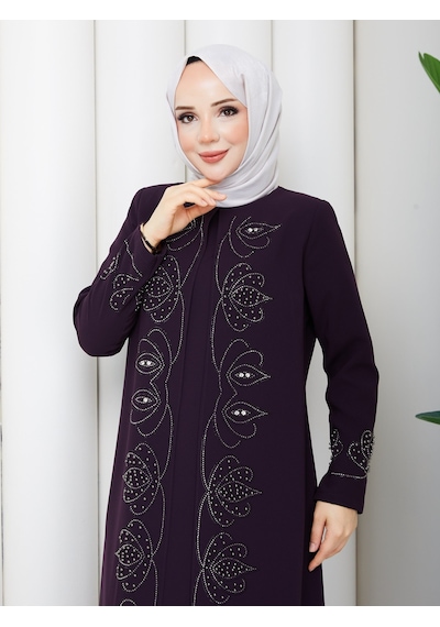 Eslemnur Lalezar Elbise Büyük Beden Anne Elbisesi Mürdüm