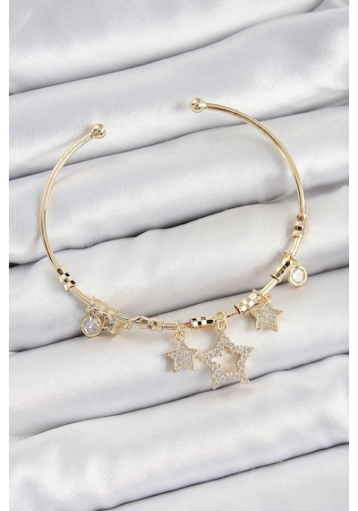 Pirinç Zirkon Taşlı Yıldız Model Gold Renk Charm Bileklik Çok Renkli
