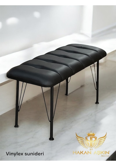 By Hakan Aşkın Siyah Metal Ayaklı 90 Cm Eco Black Vinylex Siyah Sunideri & Bench Tekli Siyah Suni Derii