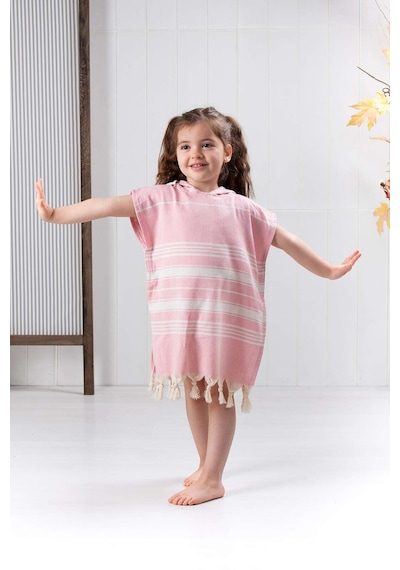 Formeya Çocuk 5-6 Yaş Bornoz Panço %100 Pamuk Plaj Havlusu Peştemal Pembe
