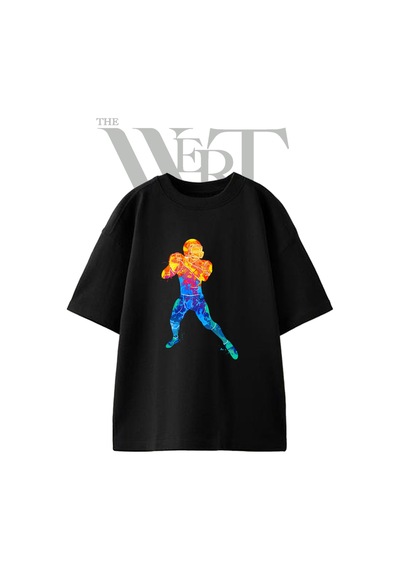 Thewert Paint Splatter Football Tasarım Baskılı Ünisex Siyah Oversize T-shirt