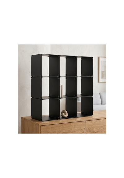 Node 9'lu Modüler Metal Açık Raf Ünitesi Çok Amaçlı Küp Kitaplık 50x50 Cm Siyah - 944249484 Siyah