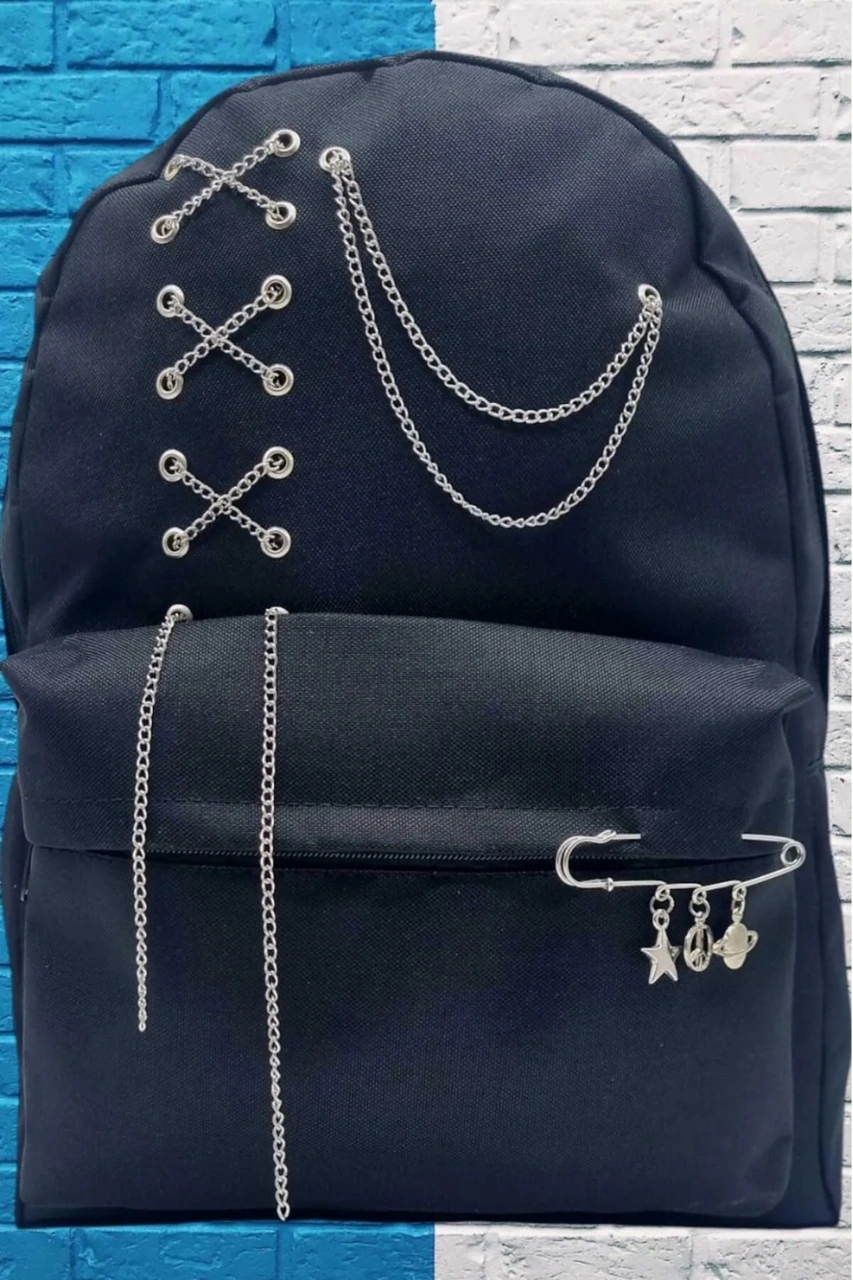 Tezzgelsin Unisex Zincirli Siyah Sırt Çantası Siyah