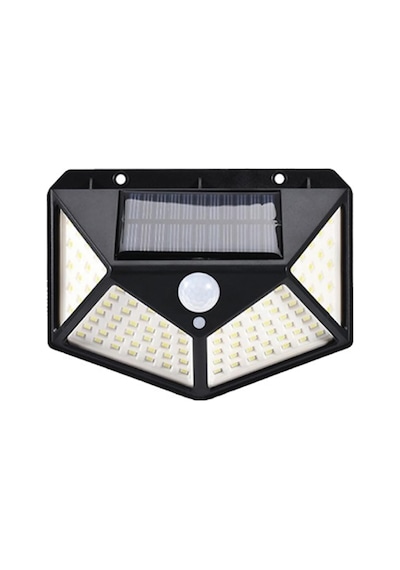 100 Led'li Güneş Enerjili Solar Duvar Apliği - 1200 Lümen Hareket Sensörlü 3 Modlu Bahçe Aydınl Siyah