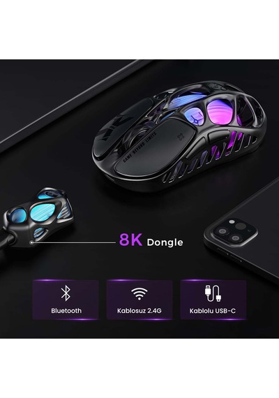 Gravastar Mercury K98 Pro Kablosuz Rgb Işıklı Mekanik İngilizce Q Gaming Klavye Ve X Pro Optik Gami