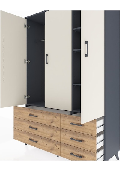 Hyperion Dolap 5 Raflı 6 Çekmeceli Tek Askılı 132x44x195 Antrasit-aytaşı/çam Aytası/atlas Çam Hyperion Dolap 5 Raflı 6 Çekmeceli Tek Askılı 132x44x195 Antrasit-aytaşı/çam Aytası/atlas Çam