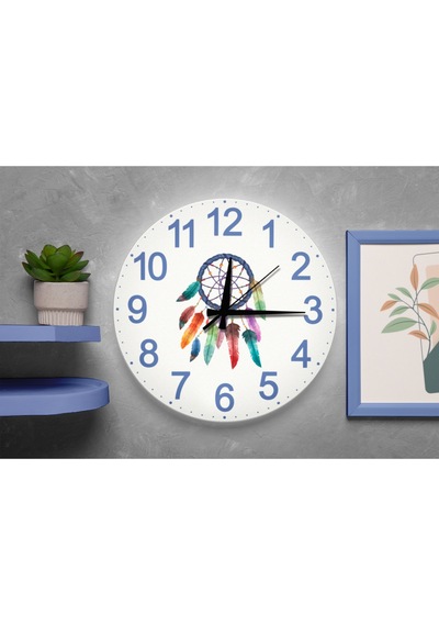 Pozitif Enerji Temalı Dreamcatcher Duvar Saati Gri
