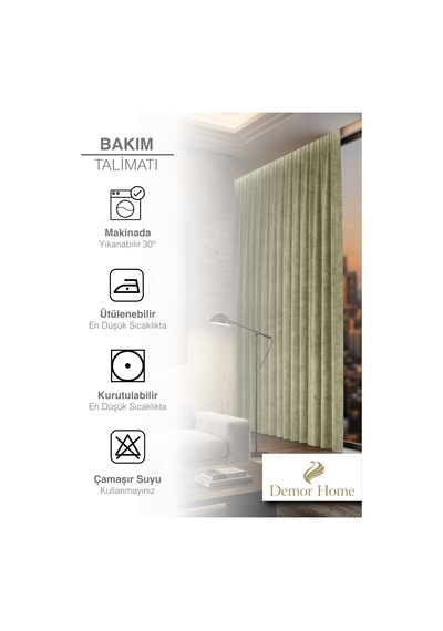 Br Demor Home 1/2 Sık Pile Çağla Yeşili Kadife Dokulu Fon Perde Ütü İstemez En Çok Satılan
