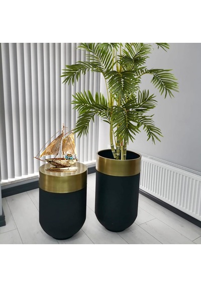 Dekoratif Eskitme Darbuka Siyah Saksı 70 Cm+Sehpa 60 Cm (Ikili Se