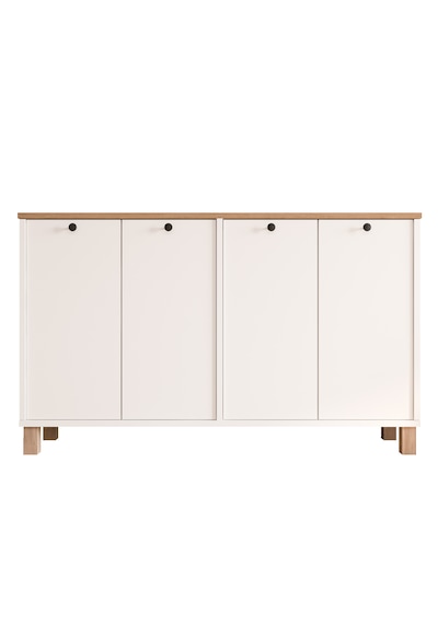 Robin Home Alaska Konsol 4 Kapaklı Ahşap Ayaklı 120cm Sepet-beyaz Beyaz