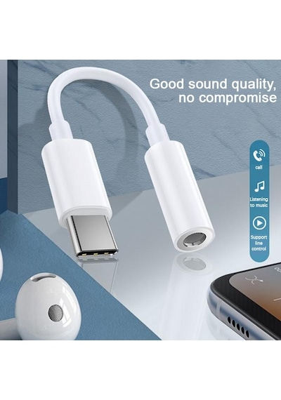 Beyaz Usb Tip C - 3,5mm Jack Ses Kablosu Kulaklık Aux Adaptörü Dönüştürücü