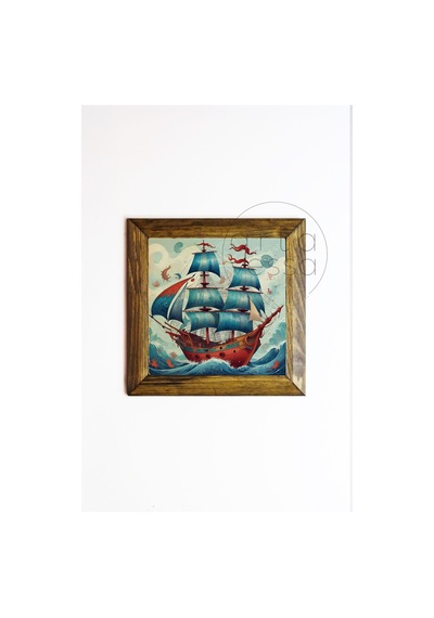 Artavessa Masif Ahşap Çerçeveli Taş Tablo Pano 16 x 16 cm - Gemi