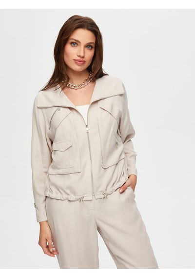 Faik Sönmez Metal Fermuar Detaylı Tenselli Casual Ceket S25ckt033 Us25ckt03372 Taş