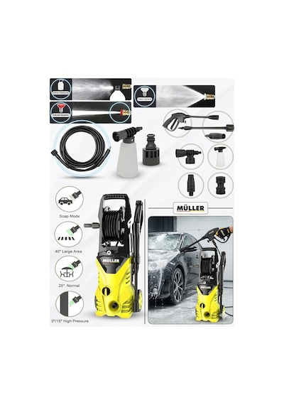 Pro Müller 180-200 Bar Max Bakır Sargılı Hava Su Soğutmalı Yüksek Basınçlı Bahçe Ve Oto Yıkama Makinesi