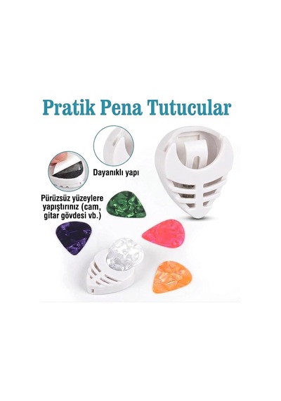 Yapışkanlı Gitar Pena Tutucusu, Beyaz, 2 Adet, Gitar Ukulele Pena Şarjörü