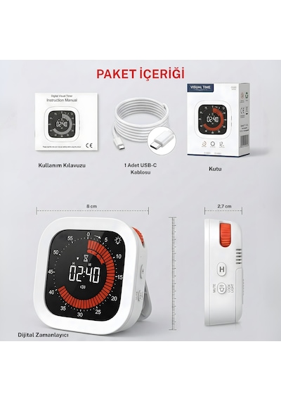 Npo Npt32b Analog Görünümlü Dijital Kronometre Pomodoro Motivasyon Saati Beyaz - siyah