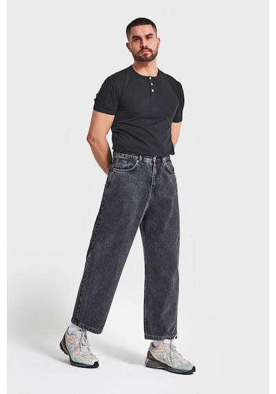Itsbasic Erkek Füme Renk 3w5-14 Loose Baggy Fit Bol Kesim Cep Nakış Detaylı Denim Jean
