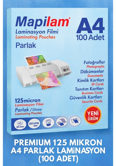 Premium 125 Mikron A4 Parlak Laminasyon 100 Adet Diğer