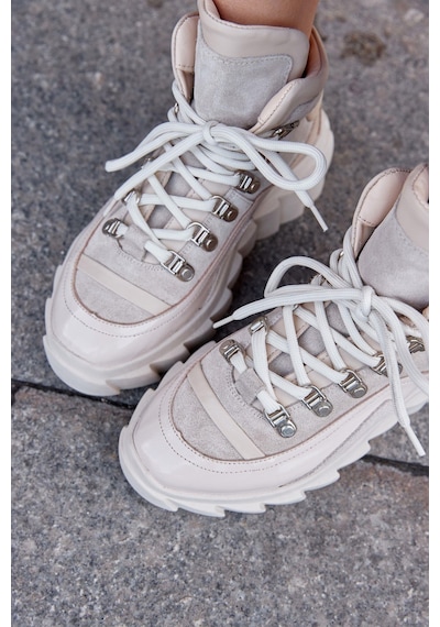 Candy Bej Hakiki Deri Kadın Sneaker Bot-Bej