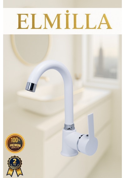 Beyaz Krom Armut Delta Kol Baston Borulu Banyo Lavabo Bataryası Çeşmesi Musluğu Çift Su Girişli