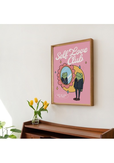 Kurbağa Öz Sevgi Kulübü Duvarı, Olumlama Sanatı, Retro Duvar Dekoru, Sanat