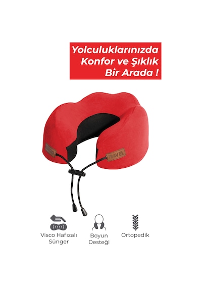 Viscofoam Cosy Ortopedik Seyahat Yastığı Visco Boyun Destekli Seyahat Yastığı - Kırmızı | Ergo Travel