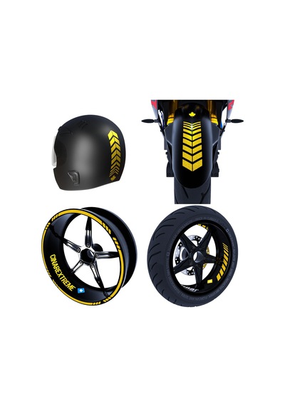 Çınar Extreme Moto Rider 4'lü Sticker Seti Reflektif Sarı İç Dış Jant Şeridi Kask Ve Çamurluk