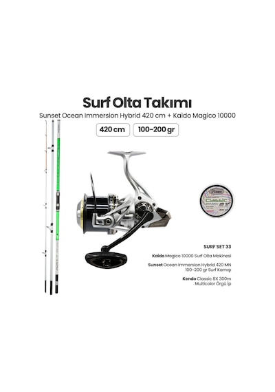 Sunset Ocean Immersion Hybrid 420 Mn Surf Kamışı - Kaido Magico 10000 Surf Set 33