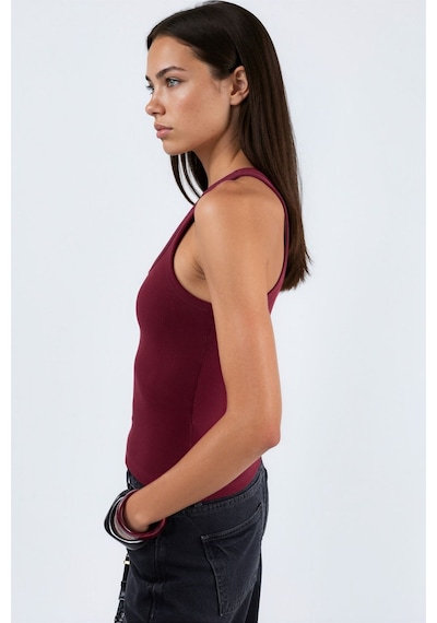 Hiccup Busem V Yaka Ribanalı Tank Top Bordo Kırmızı