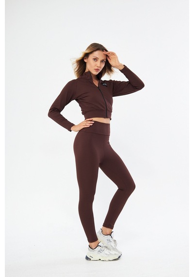 Lesa Wear Fitilli Içi Polarlı Yumuşacık Şardonlu Kaşkorse Crop Likralı Hırka Kahverengi