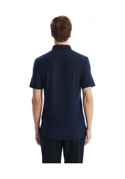 Lcwaıkıkı Classic Lacivert Regular Fit Kısa Kollu Desenli Poplin Erkek Gömlek