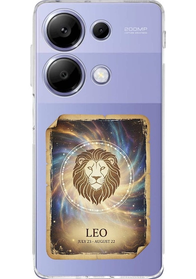 Redmi Note 13 Pro 4g İle Uyumlu Burç Kartları Aslan Tasarımlı Şeffaf Silikon Kılıf Şeffaf