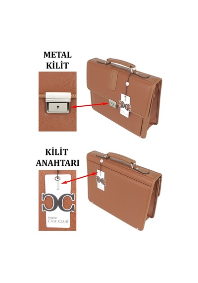 Case Club Laptop Evrak Çantası 14 İnç - 15,6 İnç Kilit Mekanizmalı Omuz Askılı Taba