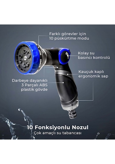 Sgcb 10 Fonksiyonlu Su Püskürtme Tabancası Bahçe Sulama Ve Araç Yıkama Hortum Başlığı