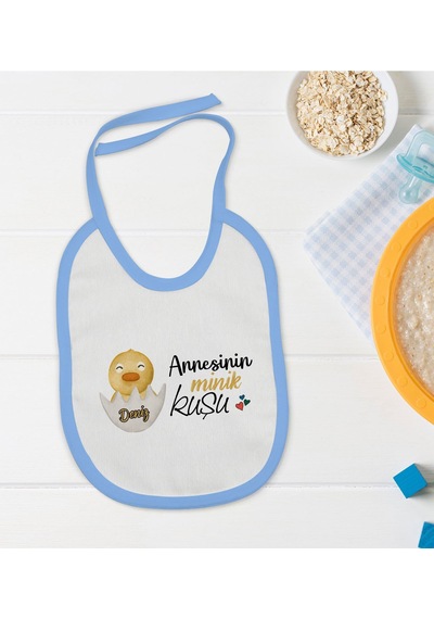 BK Kids Kişiye Özel Mavi Bebek Mama Önlüğü - Model 80 Mavi