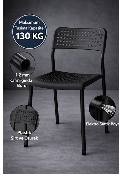 5'li Mutfak Masa Takımı, 4 Sandalye Ve 1 Masa, Yemek Odası, Bahçe Takımı, 4 Kişilik, Metal Ayaklı Masa: Çam/siyah- Sandalye: Siyah