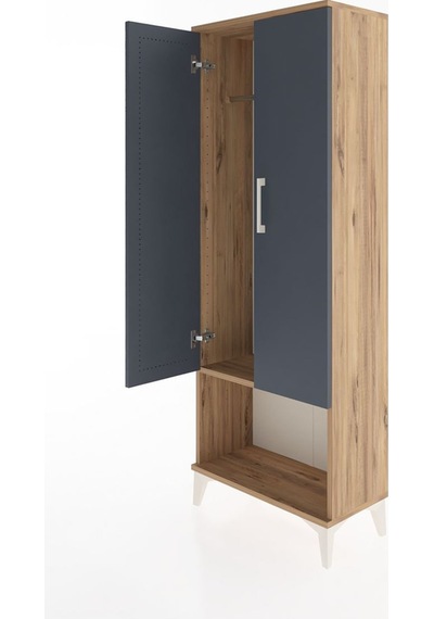 Arges Dolap Tek Raflı 2 Kapaklı Tek Askılı 60x30x163 Çam-antr... Çam