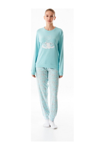 Fullamoda Ayıcık Nakışlı Bisiklet Yaka 2 Li Pijama Takımı 24mıcg631125723-mavi Mavi