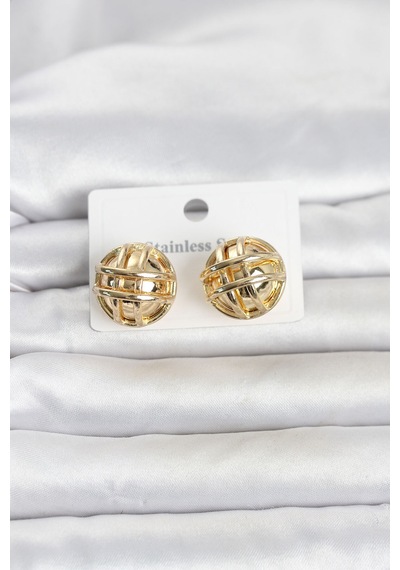 316l Çelik Gold Renk Desenli Top Model Kadın Küpe - Çok Renkli