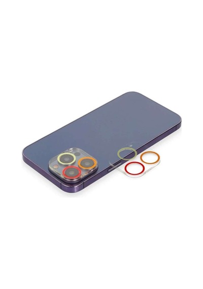 İphone 12 Pro Renkli Kamera Lens Koruma Cam - Turuncu-kırmızı Diğer