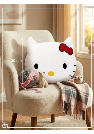 30 Cm Hello Kitty Peluş Yastık Sevimli Kedi Tasarımlı Yumuşak Peluş Oyuncak Beyaz