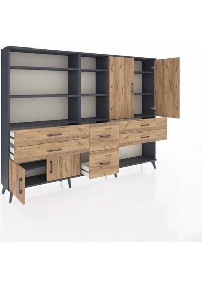 Arges Dolap 10 Raflı 6 Çekmeceli 4 Kapaklı 220x30x163 Antrasit-ça Antrasit-çam