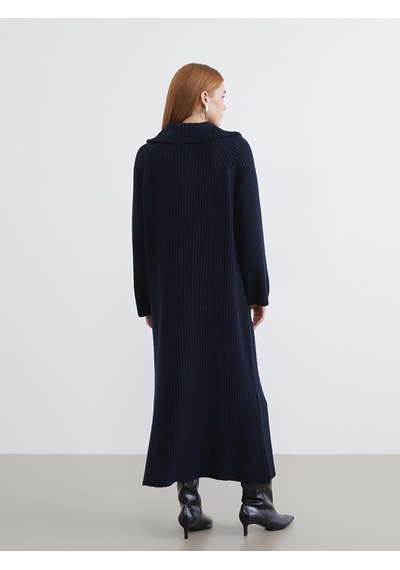 Lcw Modest Lacivert Polo Yaka Triko Elbise